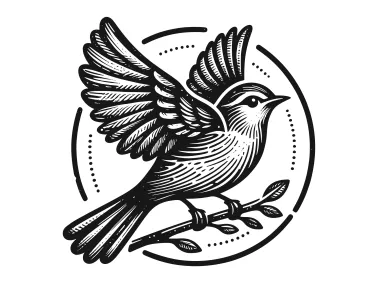 Hand Drawn Bird on Branch in Circle Logo Template