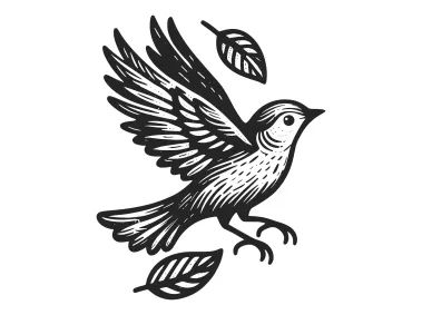 Flying Sparrow Bird with Leaves Logo Template