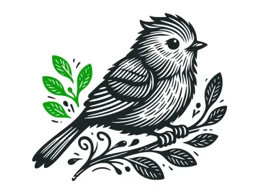 Hand Drawn Sparrow Bird on Green Branch Logo Template