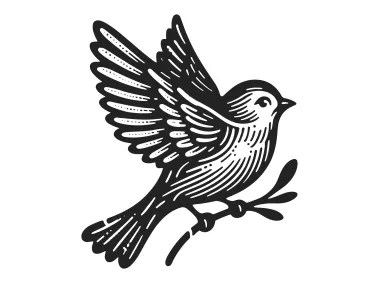 SVG Hand Drawn Bird on Branch Logo Template