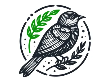 Circle Hand Drawn Bird with Branch Logo Template