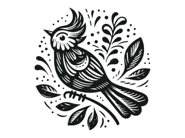 Abstract Hand Drawn Bird with Leaves Logo Template