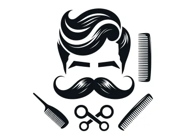 Thick Mustache Hair and Comb Logo Template