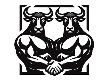 Two Humanity Handshaking Black Bulls Logo Template