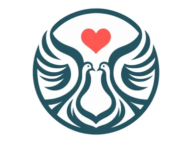 Two Pigeons Standing Facing in a Circle with Heart Logo Template