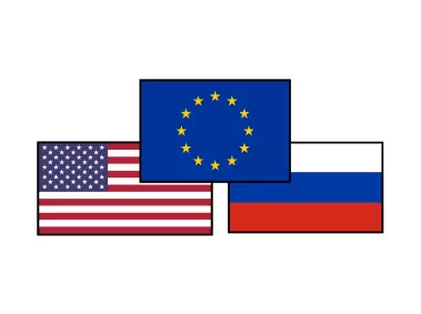United States Russia EU Flags Logo