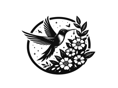 Vintage Floral Hummingbird Logo Template