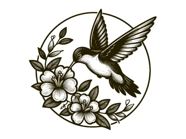 Vintage Hummingbird with Hibiscus Logo Template