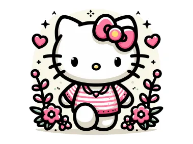 Walking Hello Kitty with Flowers Vector