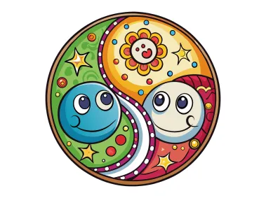 A Playful Harmony Comic Yin Yang Vector